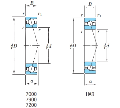 角接觸球軸承，品牌：KOYO，尺寸圖1